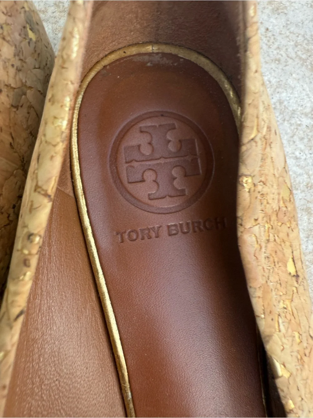 Tory Burch Cork Ballet Flats with Gold Logo Medallion